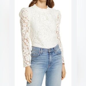 Rachel Parcell Beige Long Sleeve Ruffle Neck Lace Top Size XS
